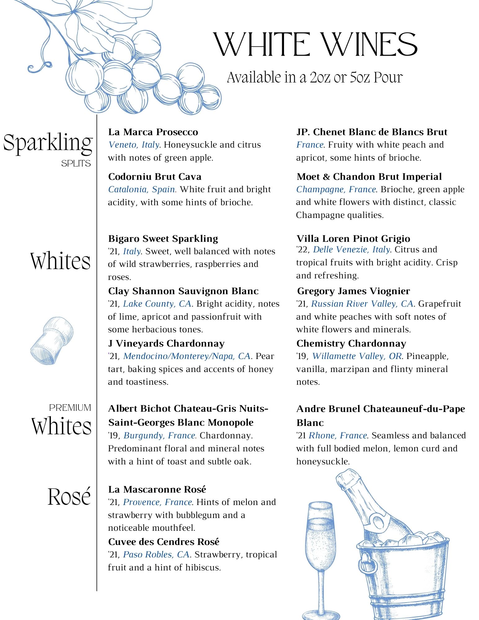 White Wine by the glass May 2023 at Fine Wine & Tastings