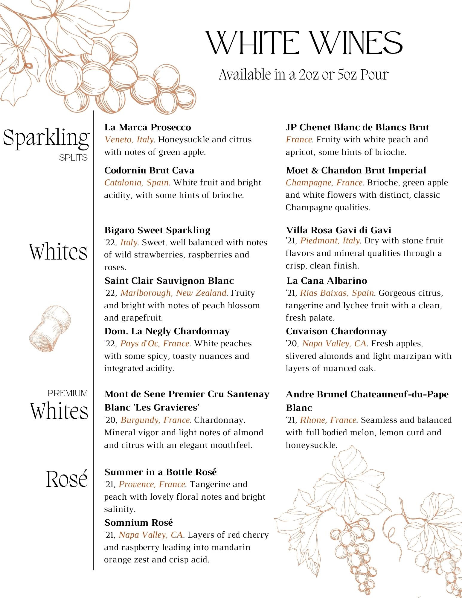 White Wines by the glass at Fine Wine and Tastings