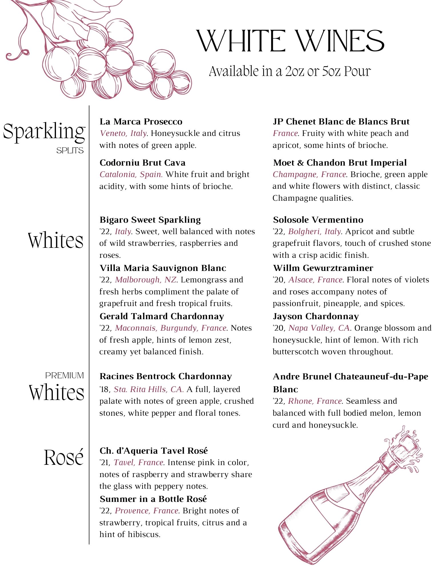 White Wines by the Glass February 2024 at Fine Wine and Tastings on Main